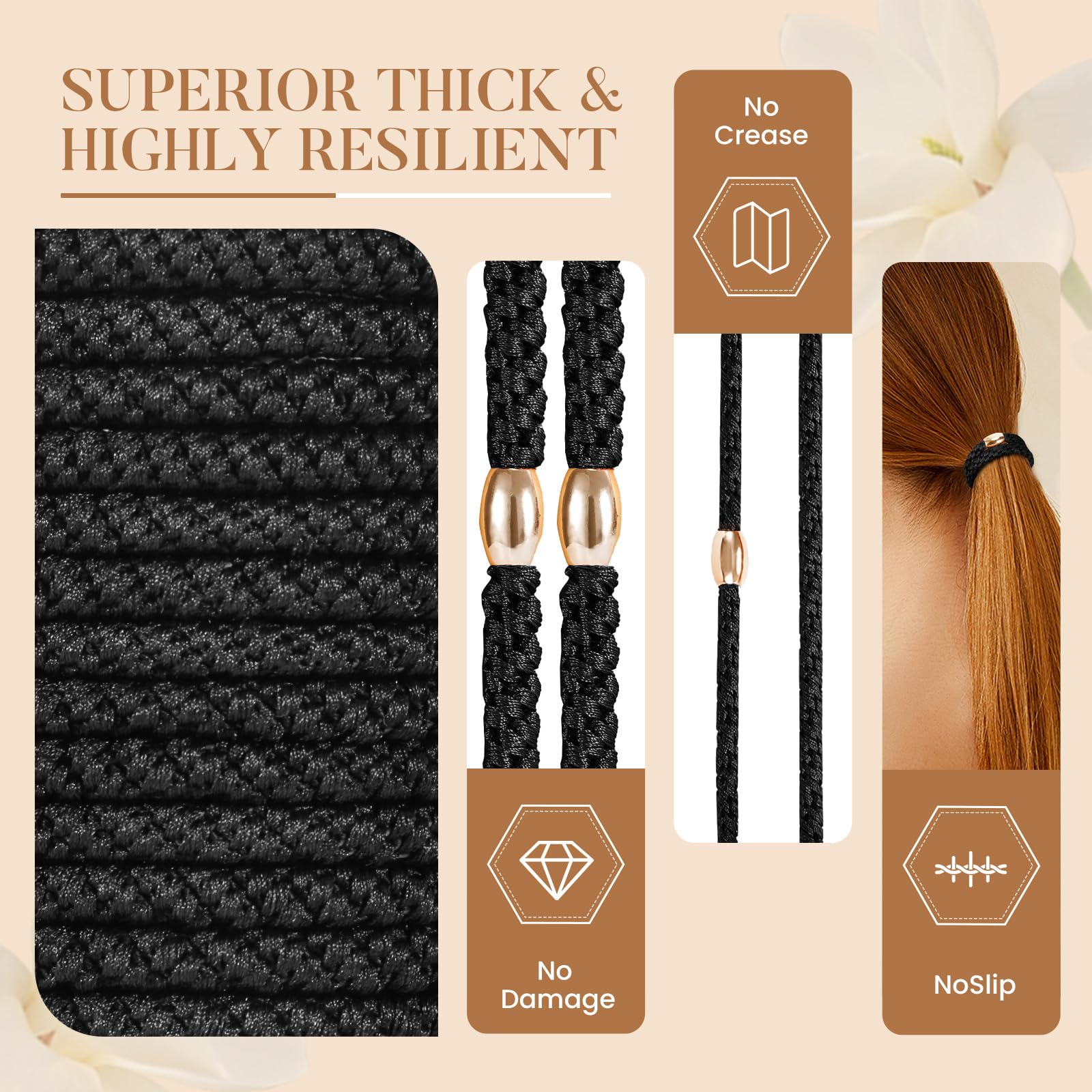 FORENEE Hair Ties No Damage - 20PCS Ponytail Holders - Elastic Hair Ties for Thick Hair - Braided Hair Bands for Women Girls's Hair - Black