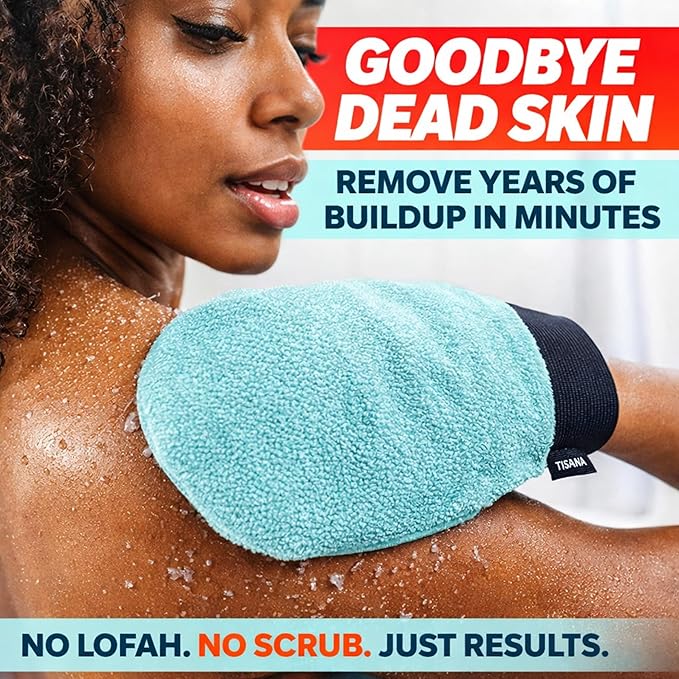 Exfoliating Glove for Shower – Dual-Sided Scrubber Mitt – Deep Exfoliation Washcloth Mittens – Dead Skin & Tan Remover for Body – Body & Face Exfoliator Loofah Wash Cloths for Showering (1-Pack)