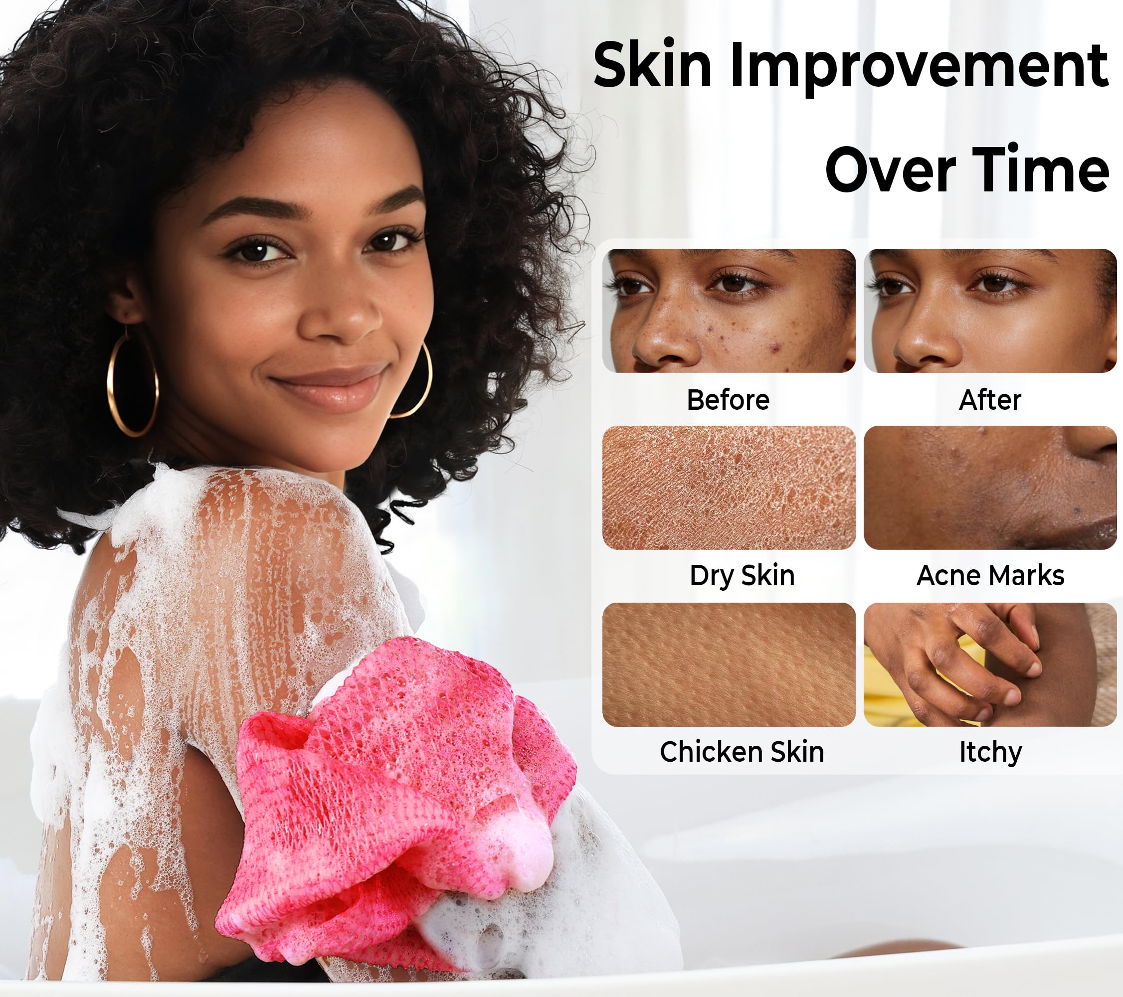 African Net Sponge Authentic - Exfoliating Back Scrub Bath Sponge with Knots - Afro Scrub Body Scrubber Exfoliator Washcloth - African Body Care Daily Use Shower Essentials