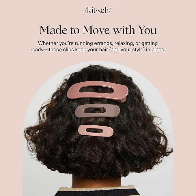 Kitsch Flat Claw Clips for Women - Strong Grip, Comfortable Design | Durable Plastic, Glossy Finish | Lay Down Claw Clip | For All Hair Types - Terracotta, 3pcs