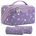 BOYATU Travel Makeup Bag Cosmetic Bags for Women: 3 Pcs Set Portable Make up Bag with Handle - PU Leather Toiletry Bags with Compartments - Makeup Organizer for Travel Essentials(L-3-Purple)