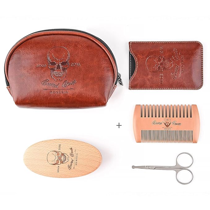 Menesia Beard Brush, Comb & Scissors Set for Men