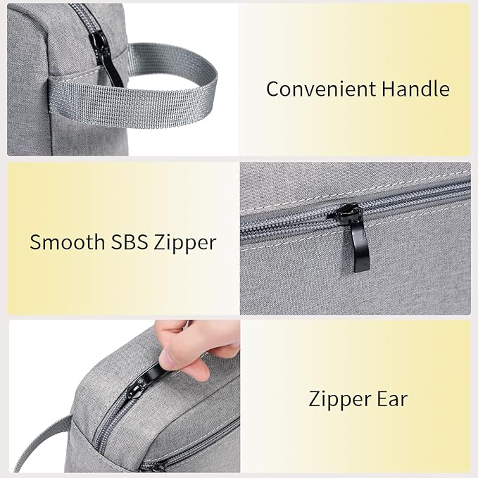 XIRYOHEAUR Travel Hanging Toiletry Bag with Carry Handle - Water-Resistant Small Cosmetic Organizer for Men & Women, Makeup, Shaving Kit, Gym & Travel Essentials (Grey)