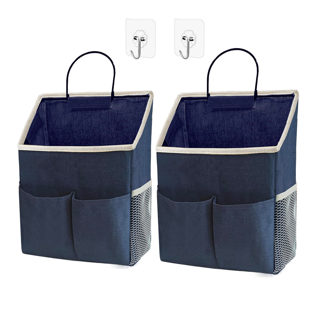 Someteth 2pcs Wall Hanging Storage Bag,Wall Hanging Organizer Bags with Pockets, Wall Organizer Storage for Dormitory Bathroom Bedroom Kitchen(Navy Blue)