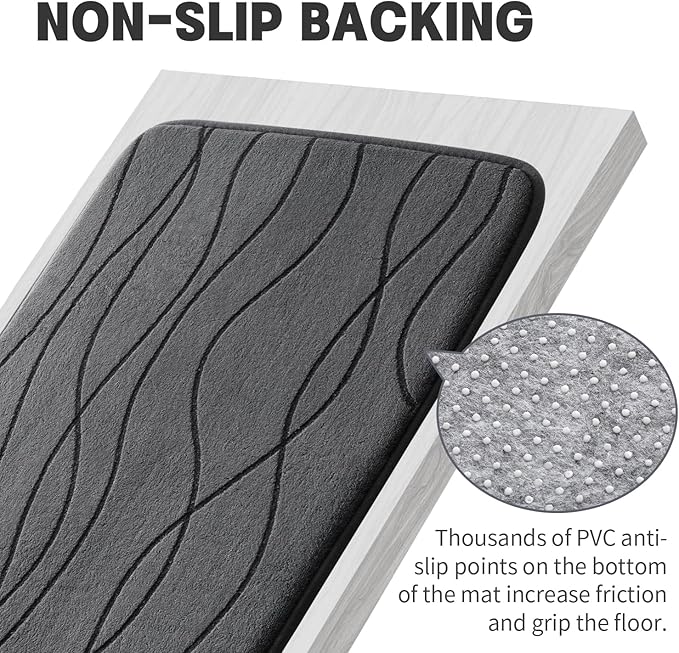 YIHOUSE Bathroom Rugs Set 5 Piece, Memory Foam Bath Mat Dark Grey