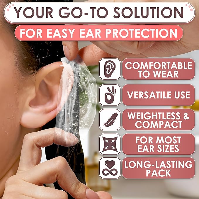 200 Pcs Ear Shower Caps Disposable, Stretch Up From 1.9" To 4.6" - Lightweight & Disposable Ear Covers for Shower to Protect Ears from Water Splashes - Suitable During Showers, Baths and Hair Coloring