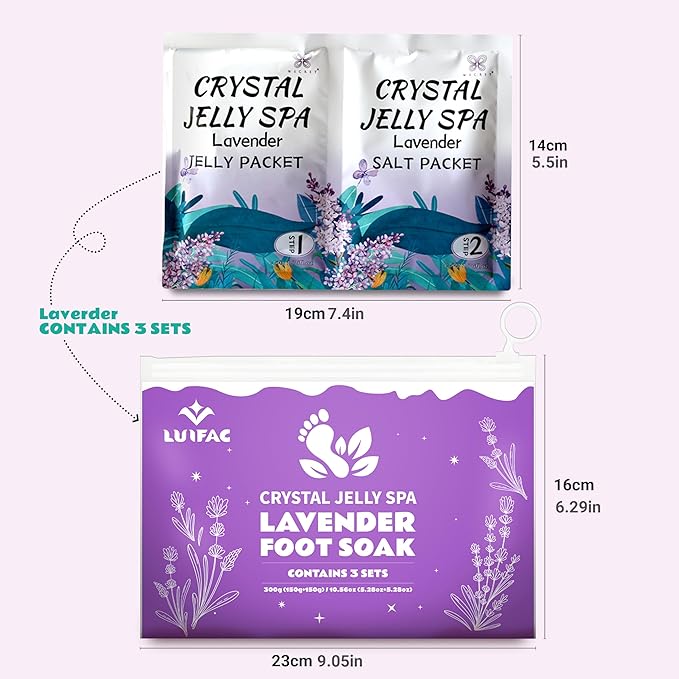 Foot Soak, 3 Pack Jelly Spa Pedicure Spa, Bubble Foot Bath Spa, Salon Pedi, Relaxation,Foot Salt Soak for Stubborn Foot Odor Tired Dry Cracked Feet Foot Care for Women Men(Lavender)