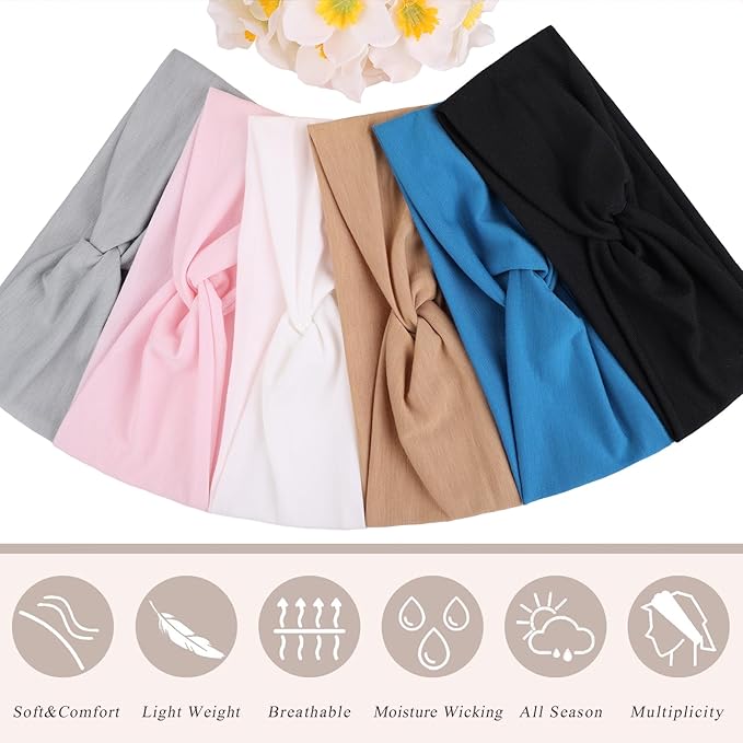 XTREND 6 Pcs Women's Headbands Twisted Cross Elastic Head Bands Yoga Workout Hairbands Non-Slip Sweat Soft Headband Solid Color Simple Versatile Hair Accessory Head Band