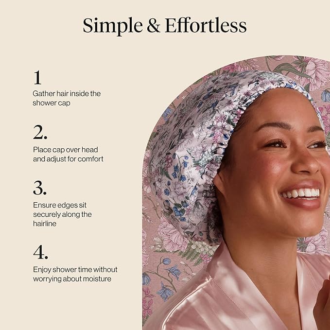 Bridgerton x Kitsch Luxury Satin-Lined Flexi Shower Cap for Women, Wisteria