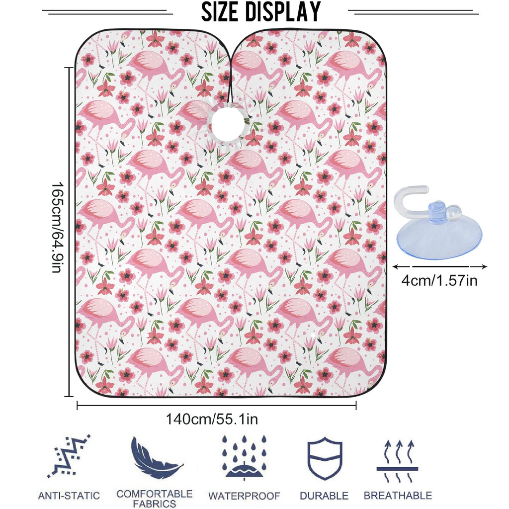 Visesunny Barber Cape - Pink Flamingo Flower Dot Polyester Hair Cutting Salon Apron Anti-Static Haircut Water-Resistant Shaving Cloth Beard Shaving Bib