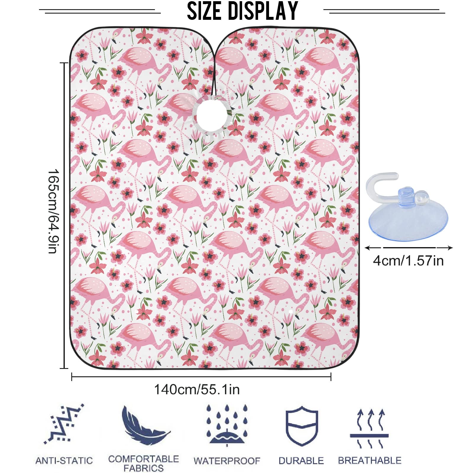 Visesunny Barber Cape - Pink Flamingo Flower Dot Polyester Hair Cutting Salon Apron Anti-Static Haircut Water-Resistant Shaving Cloth Beard Shaving Bib