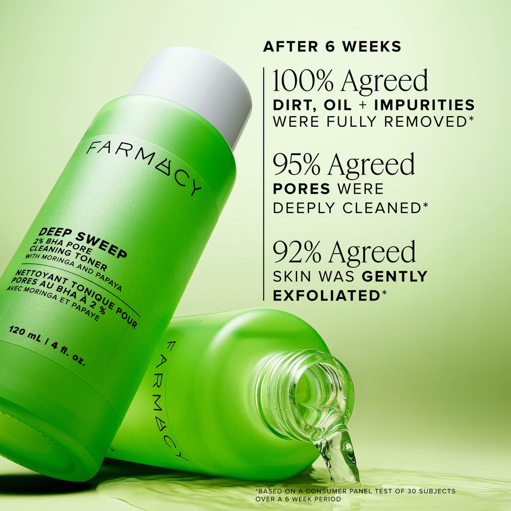 Farmacy 2% Salicylic Acid Toner for Face - Deep Sweep BHA Liquid Exfoliant + Pore Cleaner - Controls Oil, Gently Exfoliates + Refines Pores - Skin Care for Combo, Oily + Blemish-Prone Skin - (50ml).