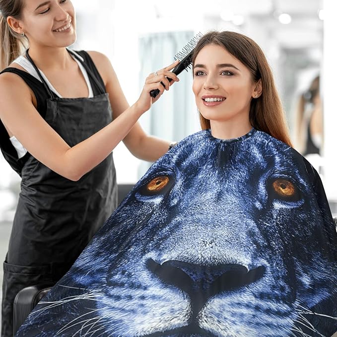 visesunny Barber Cape Black Lion Face Animal Polyester Hair Cutting Salon Cape Apron Anti-Static Haircut Shaving Cloth Beard Shaving Bib Hairdressing Cape