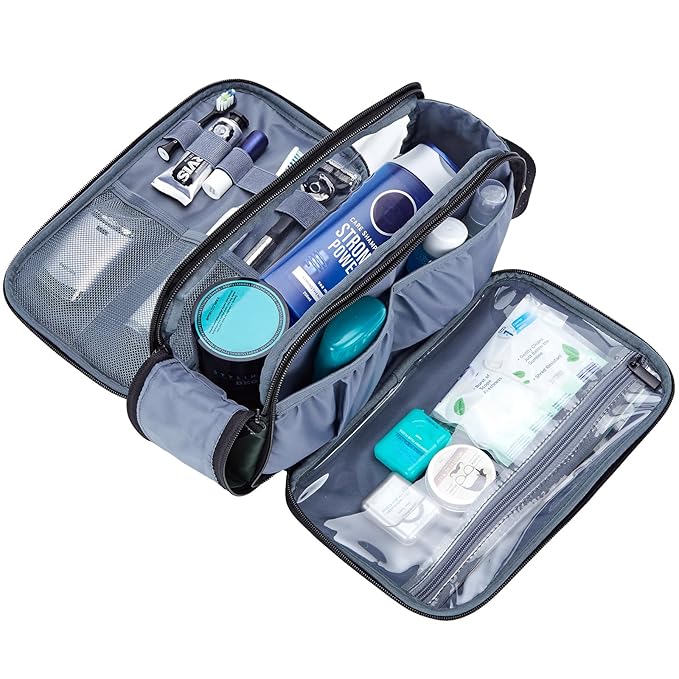 ZEEMO Trevel Toiletry Bag for Men, Full Open Dopp Kit with Dual Compartment
