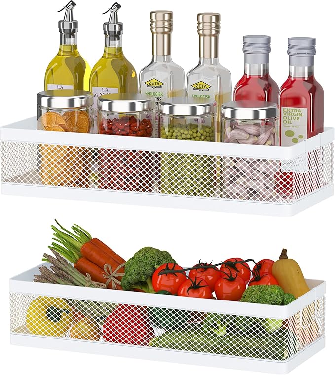 PUSDON 5-in-1 Wide Wall Mount Wrapped Mesh Kitchen Organizer & Shower Caddy Kit, with Paper Towel Holder, Utensil Holder, Soap Dish, Heavy Duty 50LBS - White, Netting