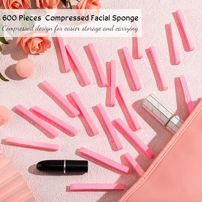 Foaincore 600 Pieces Compressed Facial Sponge Round Facial Sponge for Estheticians Face Sponges for Cleansing Makeup Removal Wash Pads Disposable Sponges for Women Spa Exfoliating Cleansing(Pink)