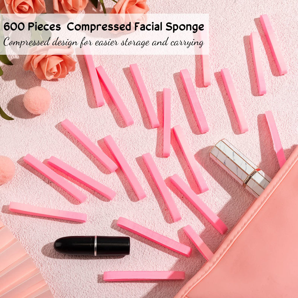 Foaincore 600 Pcs Compressed Facial Sponge Round Facial Sponge for Estheticians Face Sponges for Cleansing Makeup Removal Wash Pads Disposable Sponges for Women Spa Exfoliating (Pink)