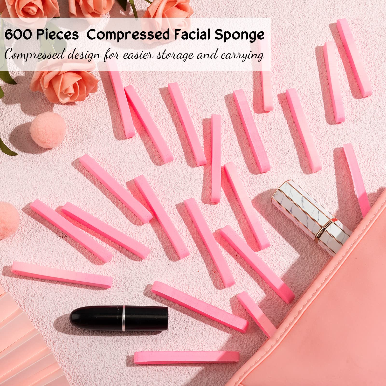 Foaincore 600 Pcs Compressed Facial Sponge Round Facial Sponge for Estheticians Face Sponges for Cleansing Makeup Removal Wash Pads Disposable Sponges for Women Spa Exfoliating (Pink)