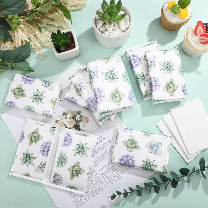 Geyee 50 Packs Tissue Travel Size Facial Paper Napkins Travel Packs Disposable Pocket Tissues for Wedding Guest Traveling School Purse Home Supplies, 500 Sheets 3 Ply(Succulent)