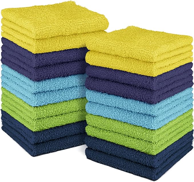 DecorRack 100% Cotton Washcloths 12x12 in, Assorted Set 3 (20 Pack)