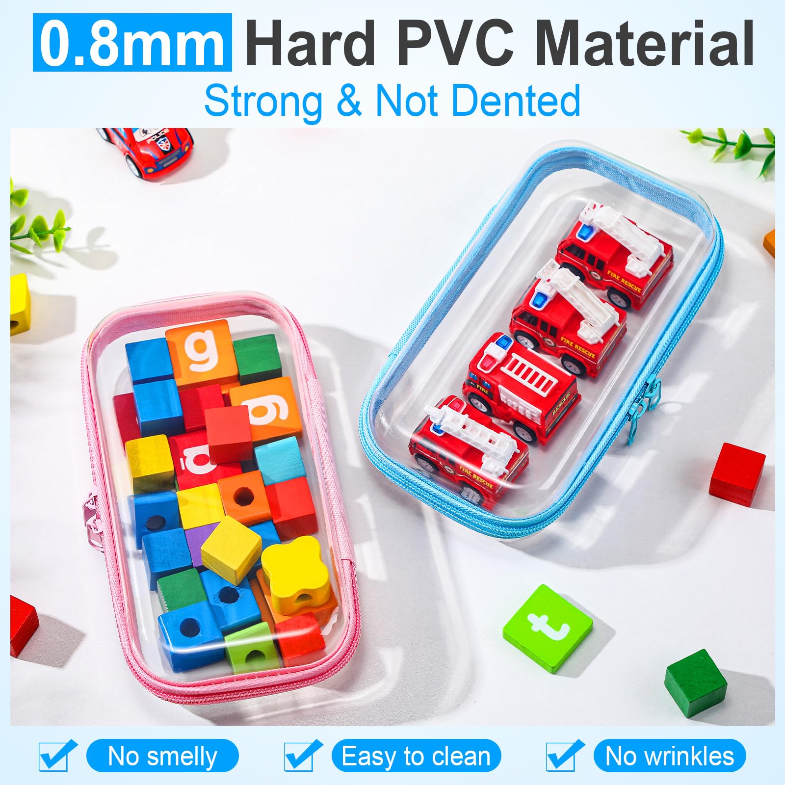 Sanwuta 6 Pcs Clear Hard Zipper Case Plastic Zipper Pouches Transparent Makeup Bag Pencil Case Pouches Toiletry Diaper Bag for Travel Toy Storage Organizer Bins(Colorful,7.48 x 3.94 x 2 Inch)