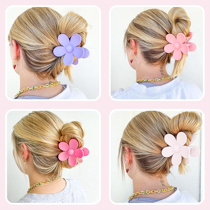 Flower Hair Clips 8PCS, Large Claw Clips for Women Girls Thick Thin Hair, Strong Hold Nonslip Big Dasiy Jaw Clamps Matte Hair Accessories 8 Colors
