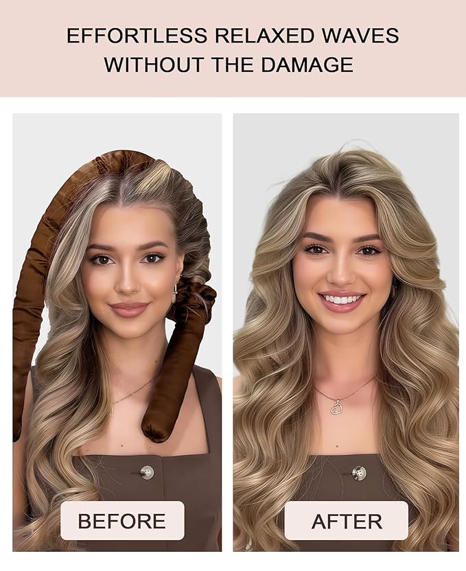 Jumbo Heatless Curls Overnight Hair Curlers to Sleep In Large Hair Rollers for Long Hair Blowout Look No Heat Overnight Curls, Soft Satin Flexi Rods Heatless Curling Rod Set Styling Tools for Women