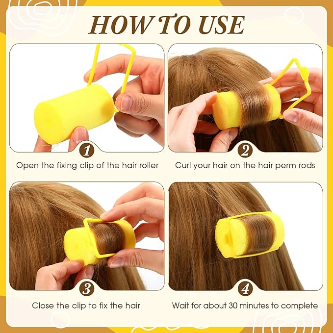 Syhood 18 Pcs Satin Rollers for Black Hair Foam Sponge Rollers Yellow Satin Wrapped Hair Curlers for Hairdressing Styling(1.42 Inch)