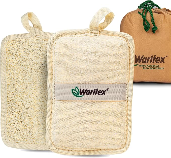 Waritex Organic Egyptian Loofah Rectangular Exfoliating Body Scrub [2 Pack]