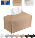 PARIERIS Tissue Box Cover PU Leather Tissue Holder Rectangle Facial Tissue Case Tissue Box Organizer Dispenser for Bathroom, Kitchen, Home, Office, Tabletop (SoftBeige, Short)