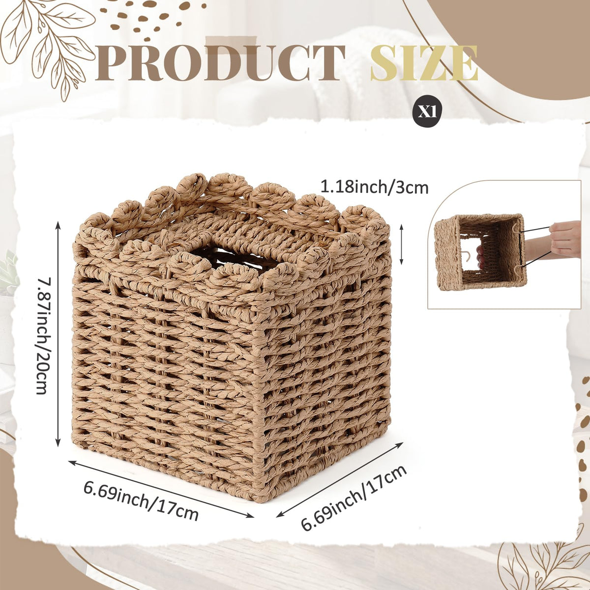 Chengu Scallop Tissue Box Cover, 7.9 x 6.7 x 6.7 Inch Paper Rope Holder
