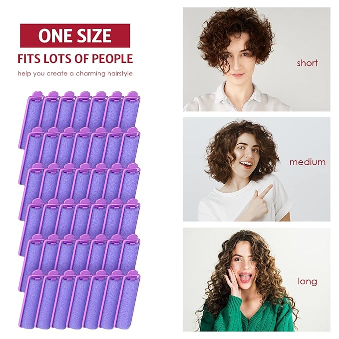 Syhood 43 Pcs Foam Sponge Hair Rollers Women 0.59 Inch Soft Sleeping Curlers Flexible Sponge Curler Tool and Rat Tail Comb for Hair Styling Hairdressing Overnight Curl and Volume(Purple)