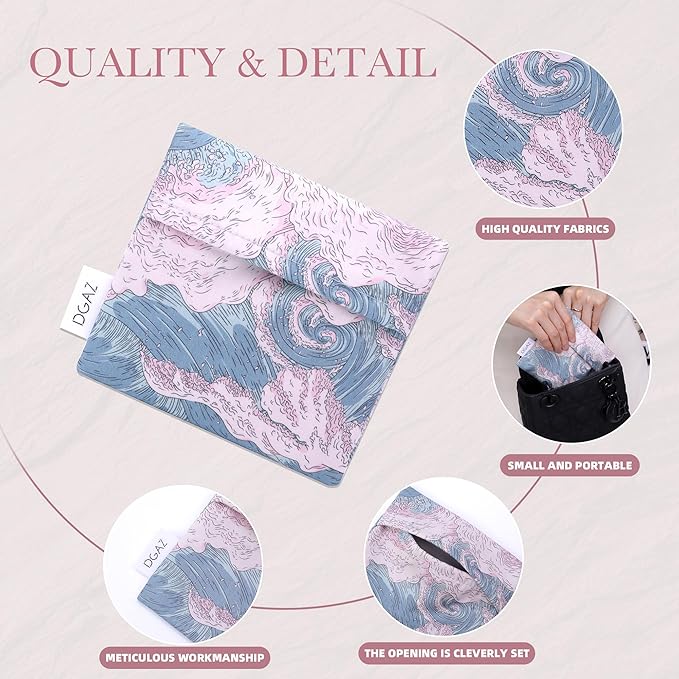 DGAZ Sanitary Napkin Storage Bag, Period Bag for Teen Aged Girls, Portable Period Bag for Panty Liners/Menstrual Cup/Small Tampons，Mini Makeup Bag for Purse(Sea and Waves)