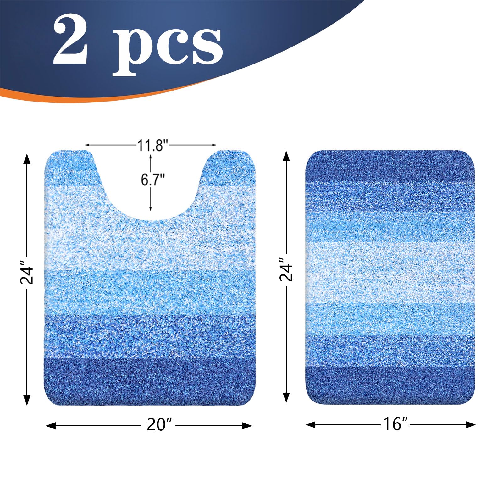 OLANLY Micorfiber Bathroom Rug Set 2 Piece, 24"x16"+U-Shaped 24"x20"
