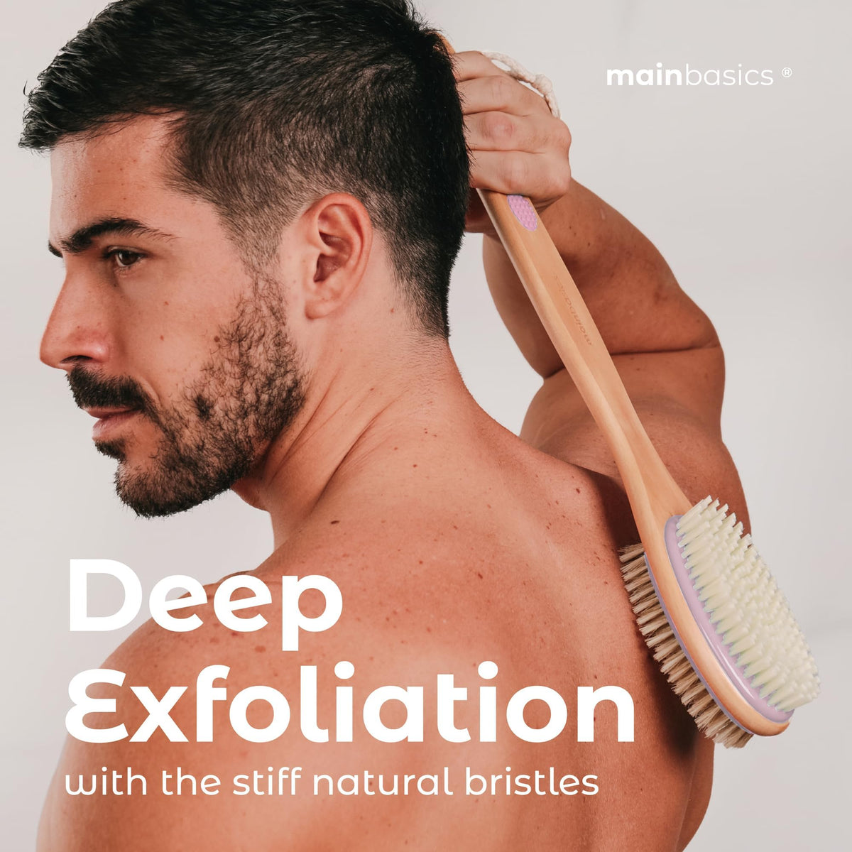 MainBasics Back Scrubber Shower Brush with Soft and Stiff Bristles