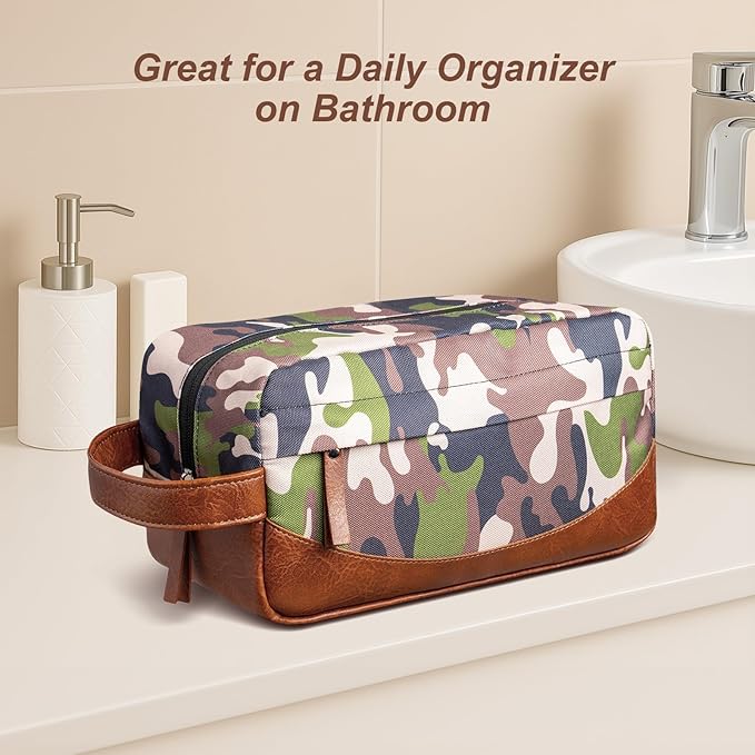 Ezday Travel Toiletry Bag for Men, Hanging Toiletry Organizer, Water Resistant Shaving Kit with Large Capacity for Travel Accessories (Camo-Bright Green, Medium)