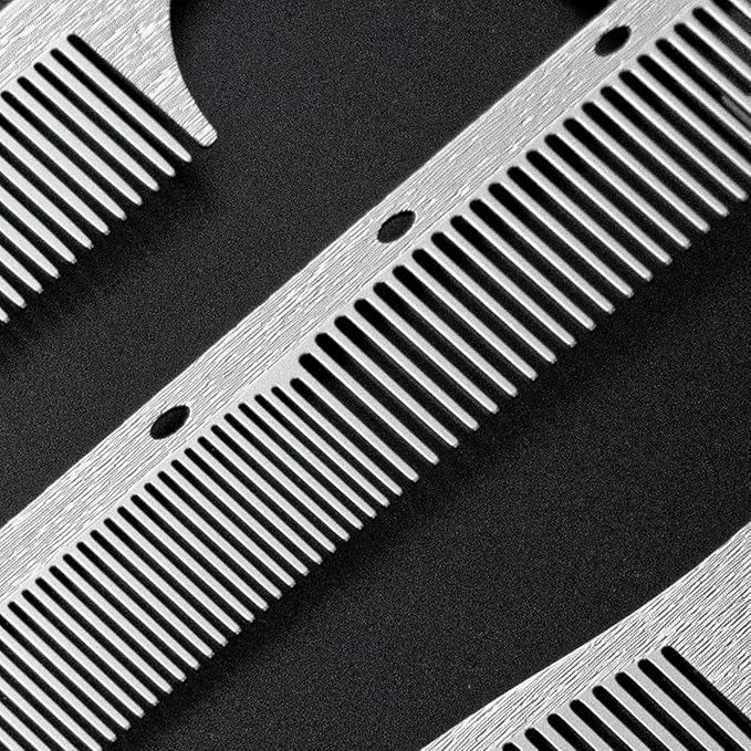 2 Pcs Metal Comb, Stainless Steel Fine Tooth Comb, Unbreakable Teeth Design, Anti Static comb, Heat Resistant, Professional Barber Comb Set, hair combs for men, Wood Grain Design