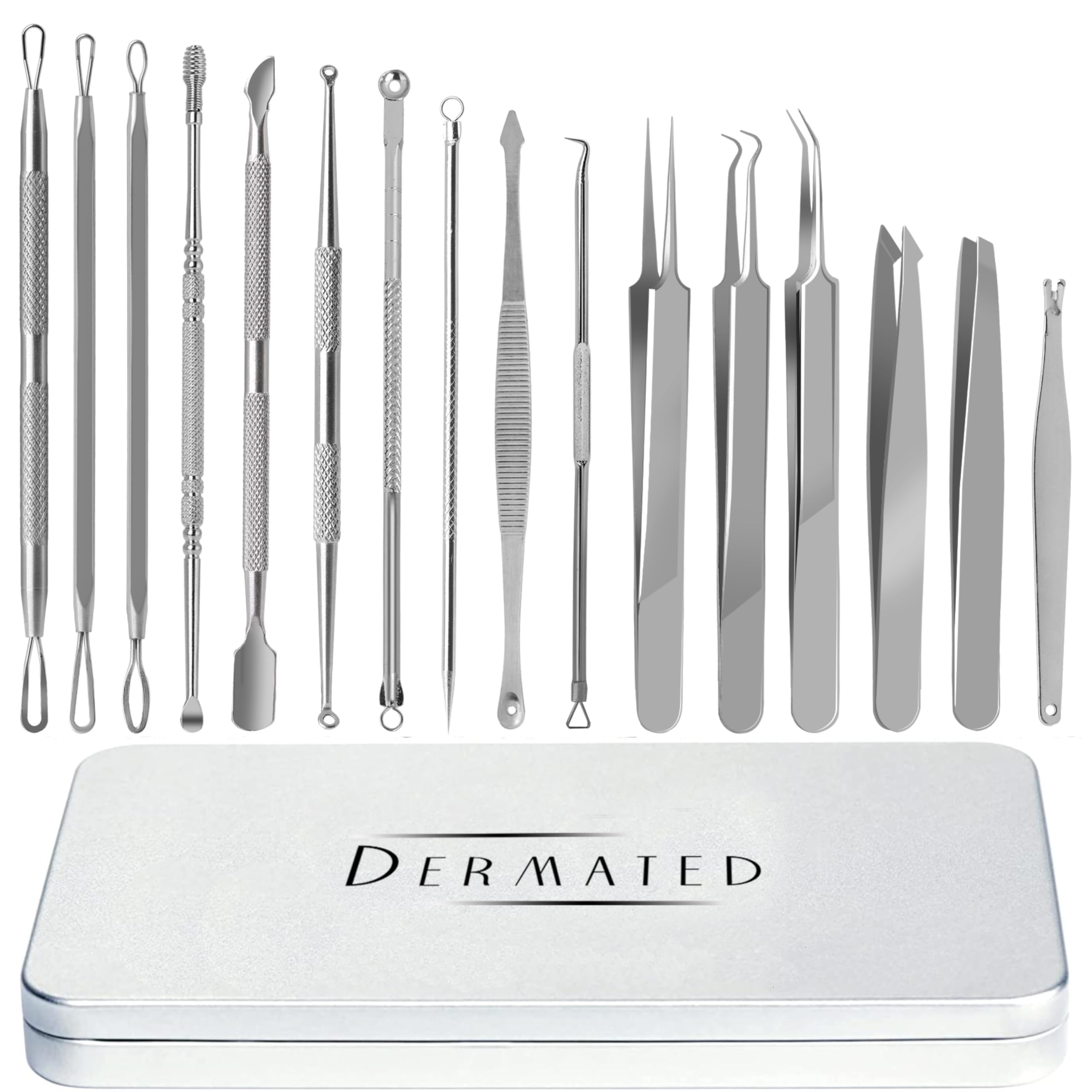 16 Pcs Blackhead Remover Tools 410 Grade Stainless Steel | Pimple Popper Tool Kit | Stainless Steel Professional Pimple Extractor Tool Kit for Blackheads, Comdone, Acne, Zit, and Whiteheads