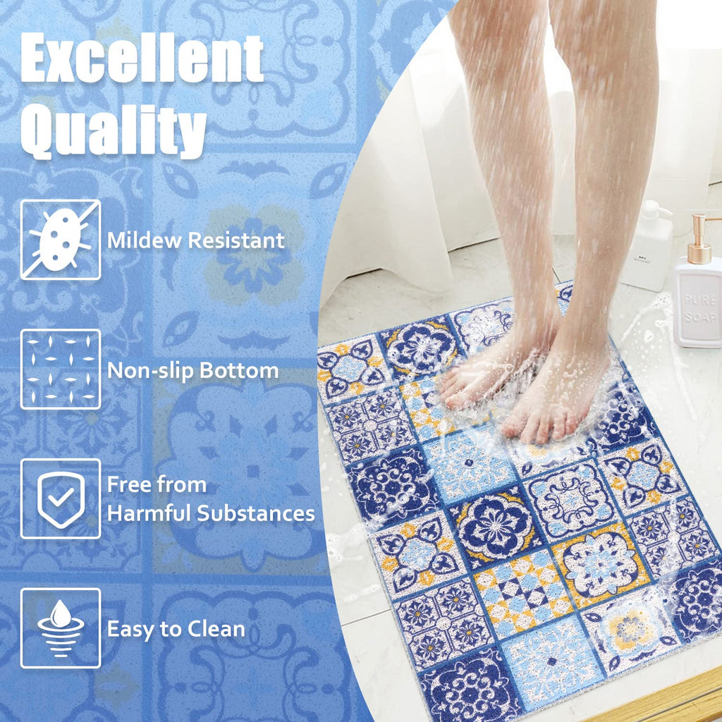 Shower Mat Non-Slip - 24x16 Inch, Soft Comfort Bath Mat with Drainage Holes, PVC Loofah Massage Bathmat for Shower,Tub,Bathroom,Wet Areas, Quick Drying