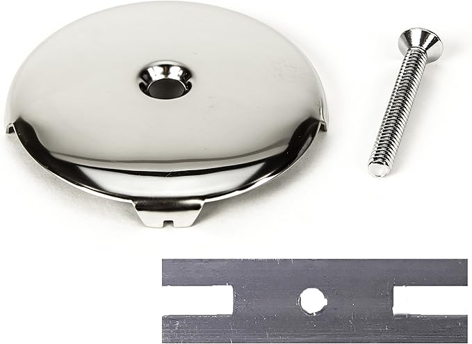 PF WaterWorks Universal Bathtub/Bath Tub Drain Single/One (1) Hole Overflow Face Plate - Matching Screw - Adapter for 2 Hole; Chrome; PF0930-CH