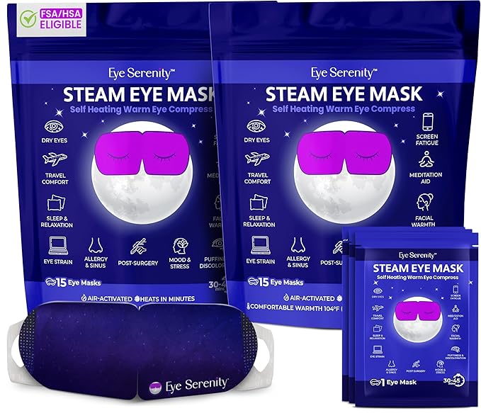 Lure Essentials Eye Serenity Steam Eye Mask, Heated Eye Mask, Self Heating Warm Compress for Dry Eyes, Fast Relief for Stye, Puffy Sensitive Eyes, Moist Heat, Gift for Women and Men - Unscented