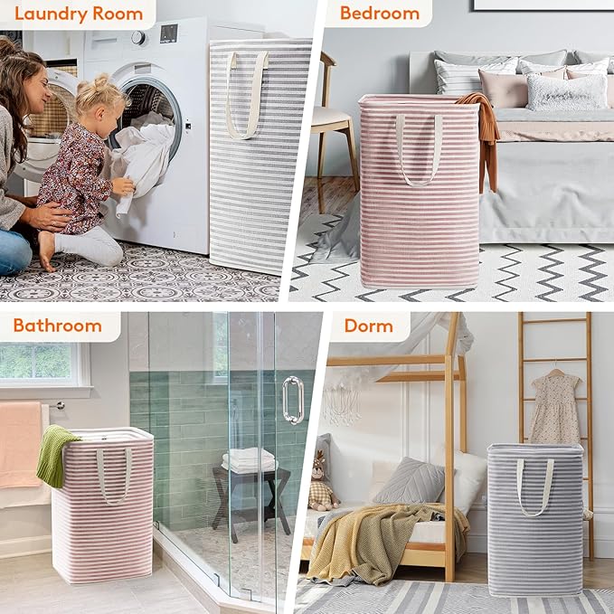 Lifewit 2 Pack Laundry Basket 80L Each, Collapsible Clothes Hamper with Reinforced Handles, Freestanding Waterproof Design for Bedroom and Laundry Room, Grey&Pink 160L Total
