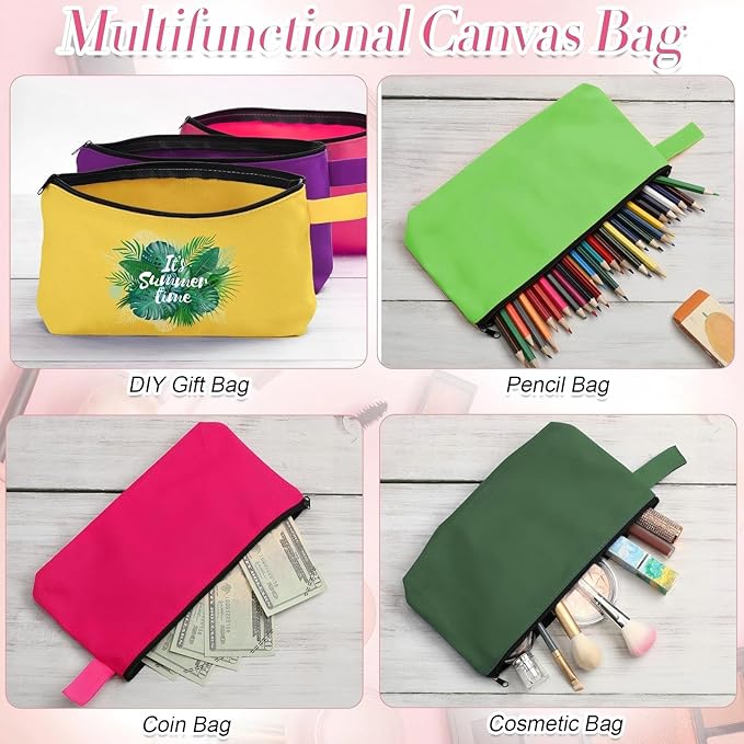 Reginary 60 Pcs Multicolor Canvas Makeup Bag Bulk Portable Travel Cosmetic Pouch Versatile Blank Toiletry Bag with Zipper for Women DIY Craft Purse Pencil Case (7.5 x 5 x 2 Inch)