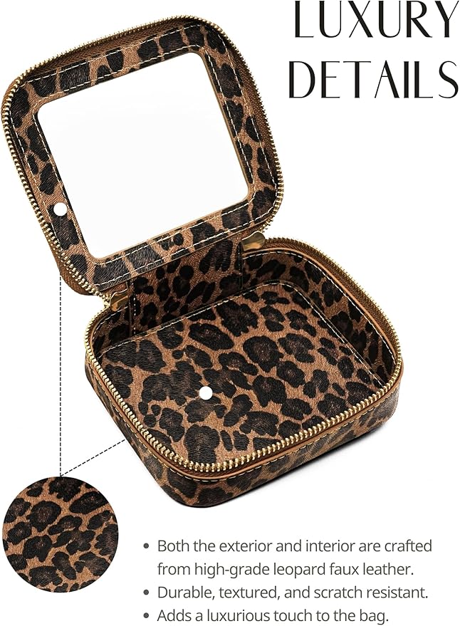 Small Makeup Bag Clear Mini Pouch Cosmetic Case Travel Leopard Make Up Bag for Purse Accessories Cheetah Print Travel Clear Case for Car Essentials Women Cute Leather Little Cosmetic Pouch with Zipper