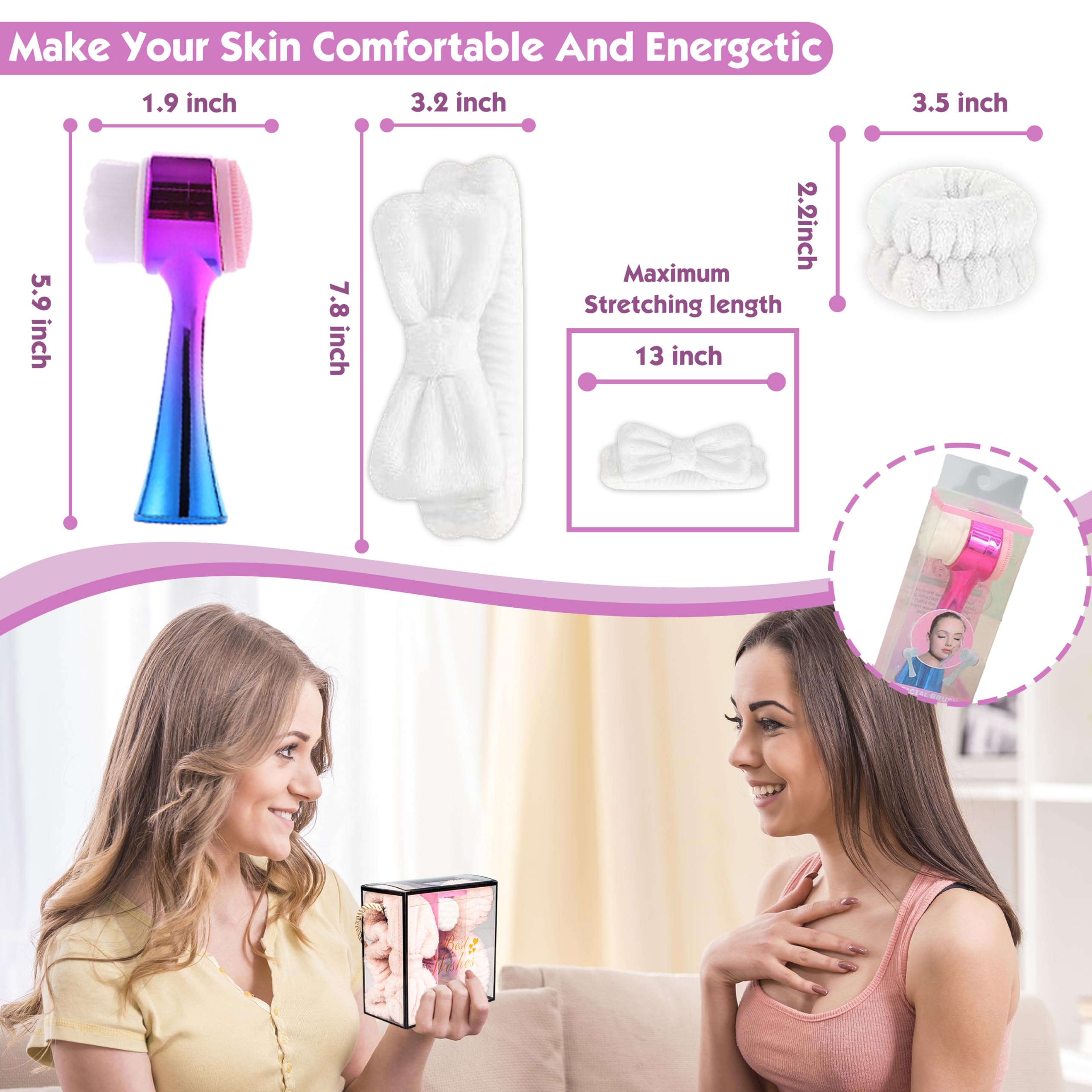 Facial Cleansing Brush 2 in 1Double-Sided Facial Cleaning Brush with Soft Bristles for Deep Pore Exfoliation, Wash Makeup, Massaging (Blue&Purple5PCS)