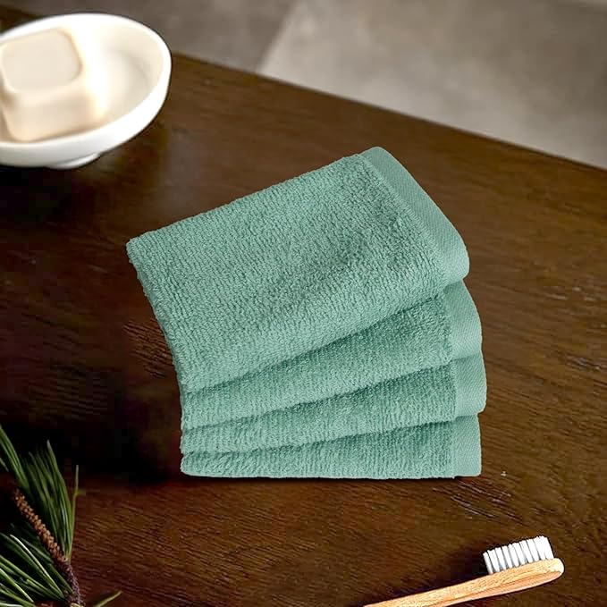 Amazon Basics Cotton Washcloths for Bathroom,Fast Drying,Extra Absorbent,12 x 12 in,Seafoam Green,Ice Blue,White,(Pack of 144)