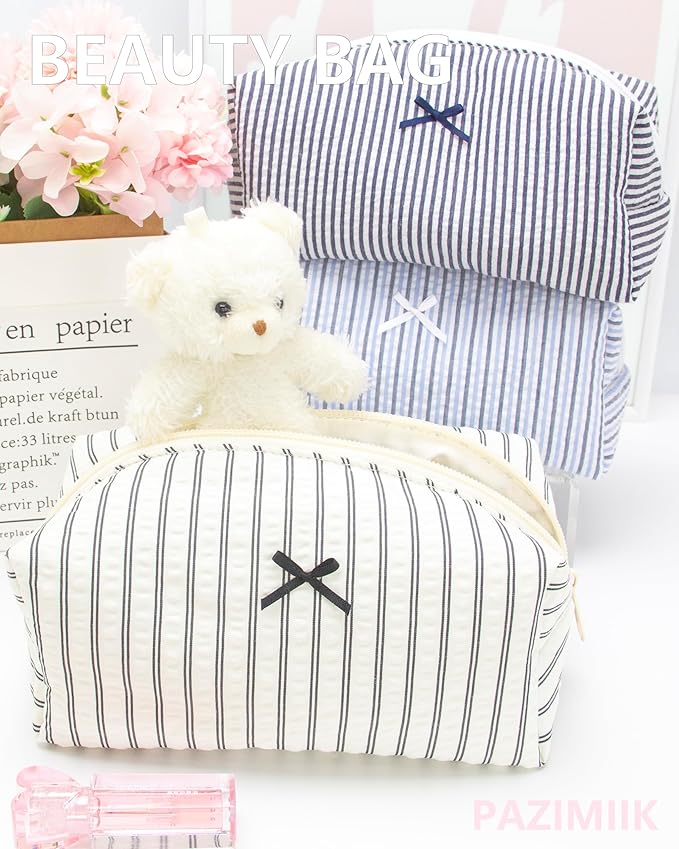 Cozy Makeup Bag for Women,Zipper Cosmetic Pouch,Stripe Black,6 Pack