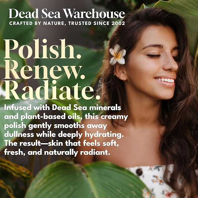 Dead Sea Warehouse - Skin Polish Dead Sea Salt Scrub - For Face, Rough Elbows, And Knees - Silky Smooth Skin, Fragrance-free - Vegan - 8.8 oz
