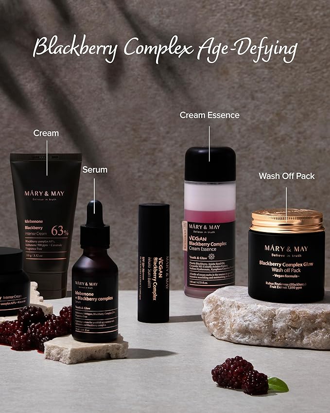 Mary&May Idebenone Blackberry Essence Mask, Bamboo Charcoal, 20 Sheets