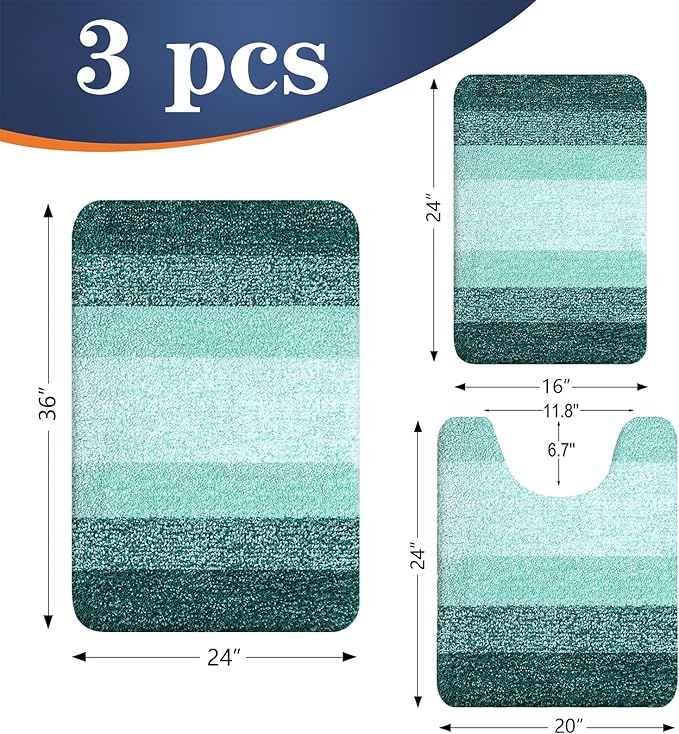 OLANLY Microfiber Bathroom Rugs Sets 3 Piece, 36"x24"+24"x16"+24"x20"